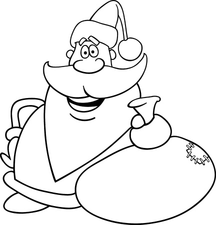Cartoon Illustration of Santa Claus or Father Christmas or Papa Noel with Sack of Presents for Coloring Book or Pageのイラスト素材