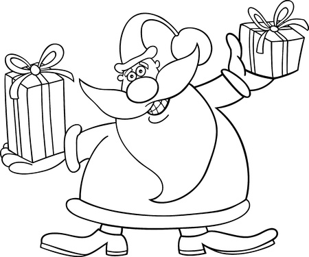 Cartoon Illustration of Santa Claus or Father Christmas or Papa Noel with Presents for Coloring Book or Pageのイラスト素材