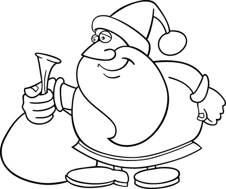 Cartoon Illustration of Santa Claus or Father Christmas or Papa Noel with Sack of Presents for Coloring Book or Pageのイラスト素材