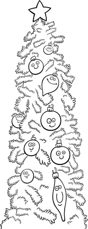 Cartoon Illustration of Christmas Tree for Coloring Book or Pageのイラスト素材