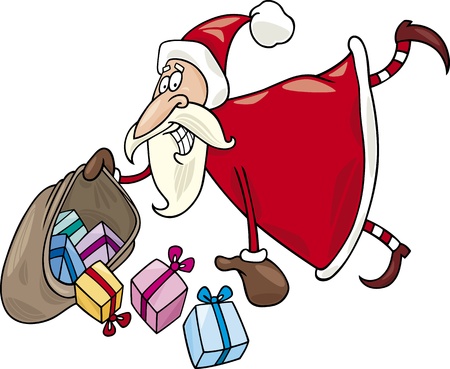 Cartoon Illustration of Flying Santa Claus with Sack of Christas Presentsのイラスト素材