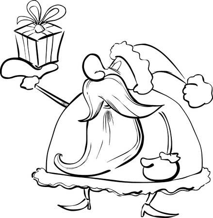Cartoon Illustration of Santa Claus or Father Christmas or Papa Noel with Special Present for Coloring Book or Pageのイラスト素材