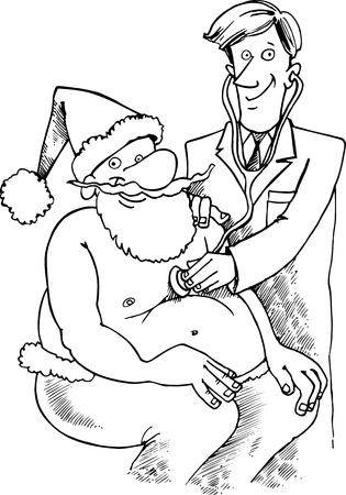 Cartoon Illustration of Santa Claus or Father Christmas or Papa Noel at doctor for examination for Coloring Book or Pageのイラスト素材