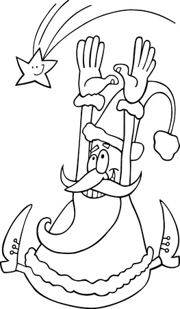 Cartoon Illustration of Santa Claus or Father Christmas or Papa Noel with Christmas Star for Coloring Book or Pageのイラスト素材