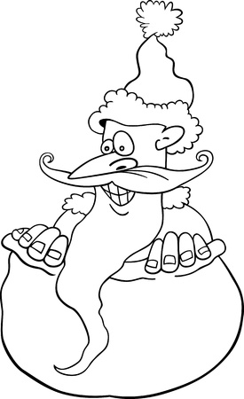 Cartoon Illustration of Santa Claus or Father Christmas or Papa Noel with Sack of Presents for Coloring Book or Pageのイラスト素材
