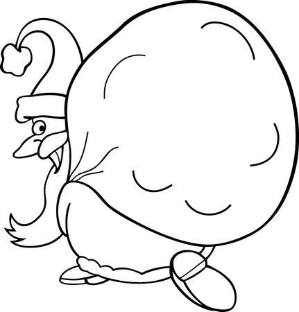 Cartoon Illustration of Santa Claus or Father Christmas or Papa Noel with Sack of Presents for Coloring Book or Pageのイラスト素材