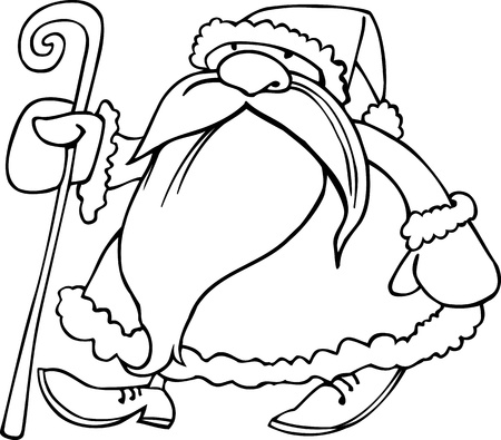 Cartoon Illustration of Santa Claus or Father Christmas or Papa Noel with Cane of Presents for Coloring Book or Pageのイラスト素材
