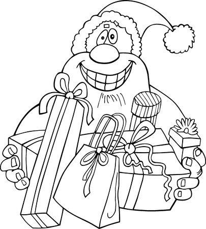 Cartoon Illustration of Santa Claus or Father Christmas or Papa Noel with Presents for Coloring Book or Pageのイラスト素材