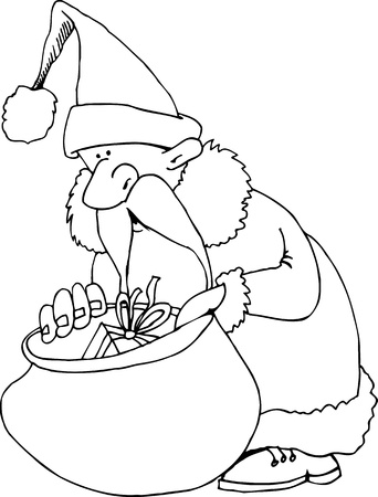 Cartoon Illustration of Santa Claus or Father Christmas or Papa Noel with Sack of Presents for Coloring Book or Pageのイラスト素材