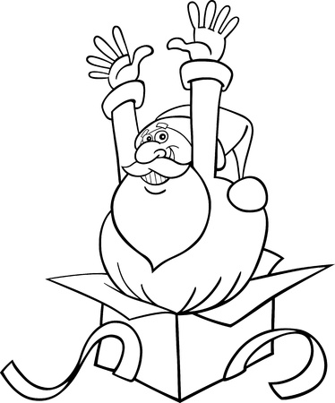 Cartoon Illustration of Santa Claus or Father Christmas or Papa Noel in Gift Box for Coloring Book or Pageのイラスト素材