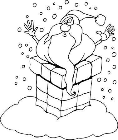 Cartoon Illustration of Santa Claus or Father Christmas or Papa Noel Stucked in Chimney for Coloring Book or Pageのイラスト素材