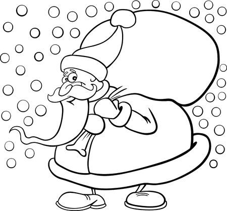 Cartoon Illustration of Santa Claus or Father Christmas or Papa Noel with Sack of Presents for Coloring Book or Pageのイラスト素材