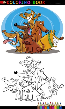 Coloring Book or Page Cartoon Illustration of Funny Dogs Group for Childrenのイラスト素材