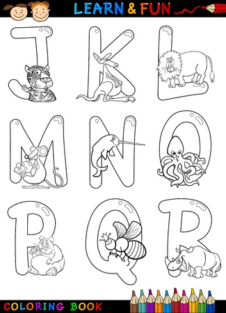 Cartoon Alphabet Coloring Book or Page Set with Funny Animals for Children Education and Funのイラスト素材