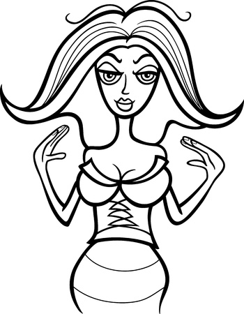 Illustration of Beautiful Woman Cartoon Character or Cancer Horoscope Zodiac Sign for coloringのイラスト素材
