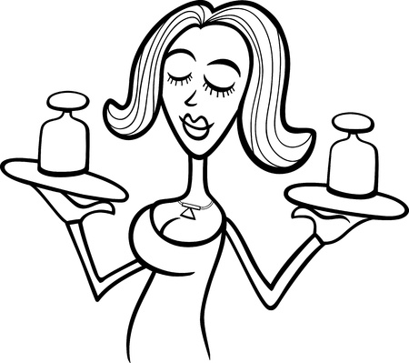Illustration of Beautiful Woman Cartoon Character with weights or Libra Horoscope Zodiac Sign for coloringのイラスト素材