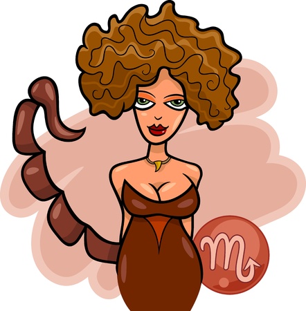 Illustration of Beautiful Woman Cartoon Character with Scorpion Tail and Scorpio Horoscope Zodiac Signのイラスト素材