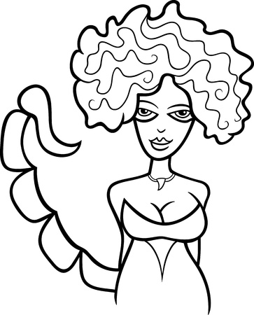 Illustration of Beautiful Woman Cartoon Character with Scorpion Tail or Scorpio Horoscope Zodiac Sign for coloringのイラスト素材