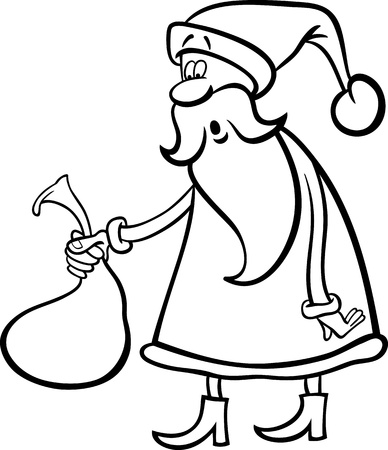 Cartoon Illustration of Funny Santa Claus or Papa Noel holding Very Small Sack with Christmas Presents for Coloring Bookのイラスト素材