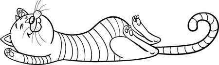 Cartoon Illustration of Funny Sleeping Tabby Cat for Coloring Bookのイラスト素材