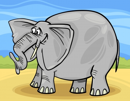 Cartoon Illustration of Funny Gray African Elephantのイラスト素材