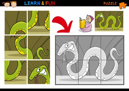 Cartoon Illustration of Education Puzzle Game for Preschool Children with Funny Snake Animalのイラスト素材