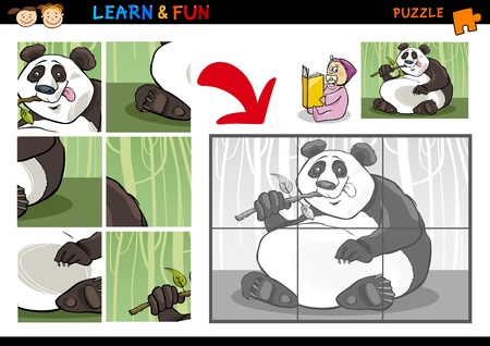Cartoon Illustration of Education Puzzle Game for Preschool Children with Funny Panda Bear Animalのイラスト素材