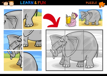 Cartoon Illustration of Education Puzzle Game for Preschool Children with Funny Elephant Animalのイラスト素材