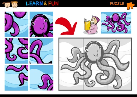 Cartoon Illustration of Education Puzzle Game for Preschool Children with Funny Octopus Animalのイラスト素材