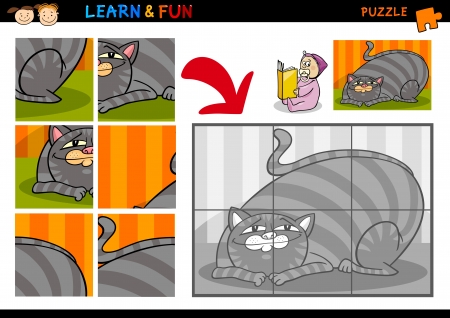 Cartoon Illustration of Education Puzzle Game for Preschool Children with Funny Cat Pet Animalのイラスト素材