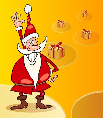 Cartoon Illustration of Funny Santa Claus or Papa Noel with Christmas Presents and Giftsのイラスト素材