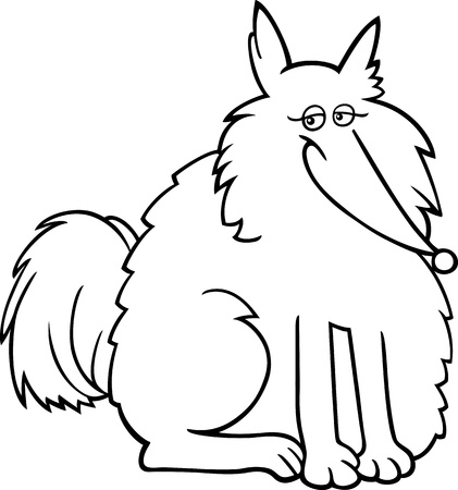 Cartoon Illustration of Funny Purebred Eskimo Dog or Spitz for Coloring Bookのイラスト素材