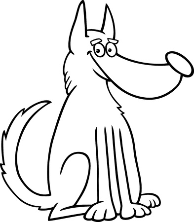 Cartoon Illustration of Funny Mongrel Dog for Coloring Bookのイラスト素材