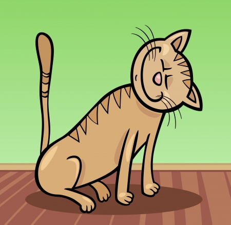 Cartoon Illustration of Happy Beige Tabby Cat at Homeのイラスト素材