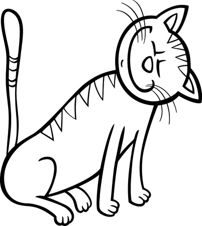 Cartoon Illustration of Happy Tabby Cat for Coloring Bookのイラスト素材
