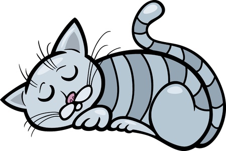 Cartoon Illustration of Sleeping Gray Tabby Catのイラスト素材