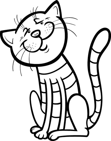 Cartoon Illustration of Happy Tabby Cat for Coloring Bookのイラスト素材