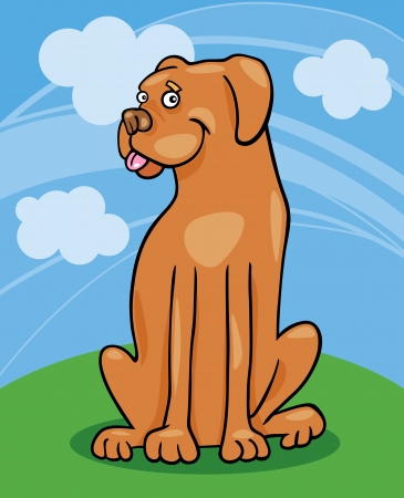 Cartoon Illustration of Funny Purebred Boxer or Bulldog Dog against Blue Sky with Cloudsのイラスト素材