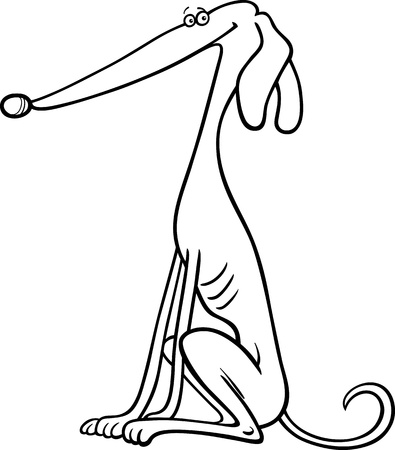 Cartoon Illustration of Funny Purebred Greyhound Dog for Coloring Bookのイラスト素材