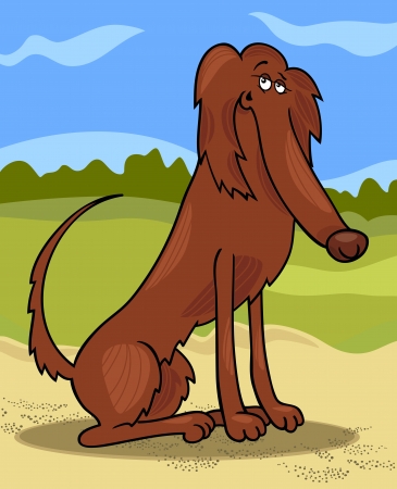 Cartoon Illustration of Funny Purebred Irish Setter Dog against Rural Sceneのイラスト素材