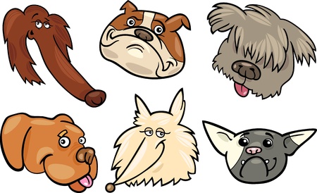 Cartoon Illustration of Different Happy Dogs Heads Collection Setのイラスト素材