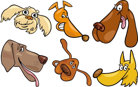 Cartoon Illustration of Different Happy Dogs Heads Collection Setのイラスト素材