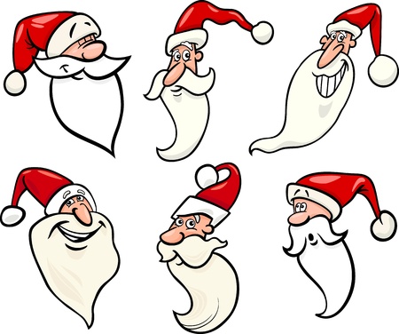 Cartoon Illustration of Santa Claus or Papa Noel or Father Christmas Happy Faces Icons Setのイラスト素材