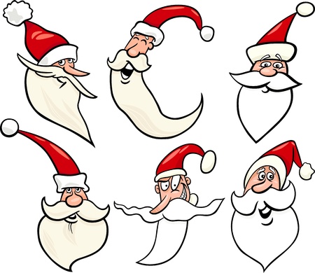 Cartoon Illustration of Santa Claus or Papa Noel or Father Christmas Happy Faces Icons Setのイラスト素材
