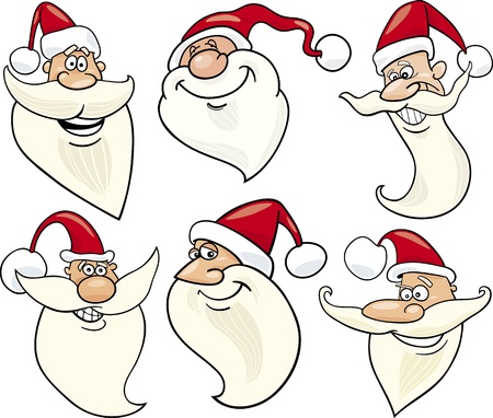 Cartoon Illustration of Santa Claus or Papa Noel or Father Christmas Happy Faces Icons Setのイラスト素材