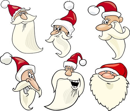 Cartoon Illustration of Santa Claus or Papa Noel or Father Christmas Happy Faces Icons Setのイラスト素材