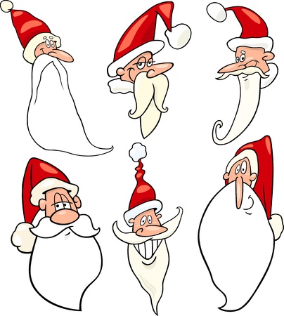 Cartoon Illustration of Santa Claus or Papa Noel or Father Christmas Happy Faces Icons Setのイラスト素材