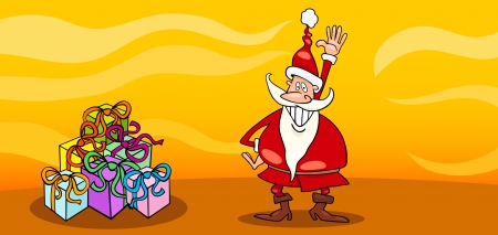 Greeting Card Cartoon Illustration of Santa Claus or Papa Noel or Father Christmas with Christmas Presentsのイラスト素材
