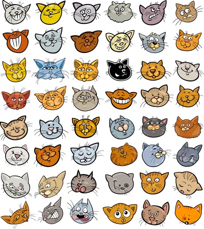 Cartoon Illustration of Different Happy Cats ot Kittens Heads Big Collection Setのイラスト素材