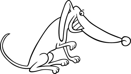 Cartoon Illustration of Funny Smiling Mongrel Dog for Coloring Bookのイラスト素材